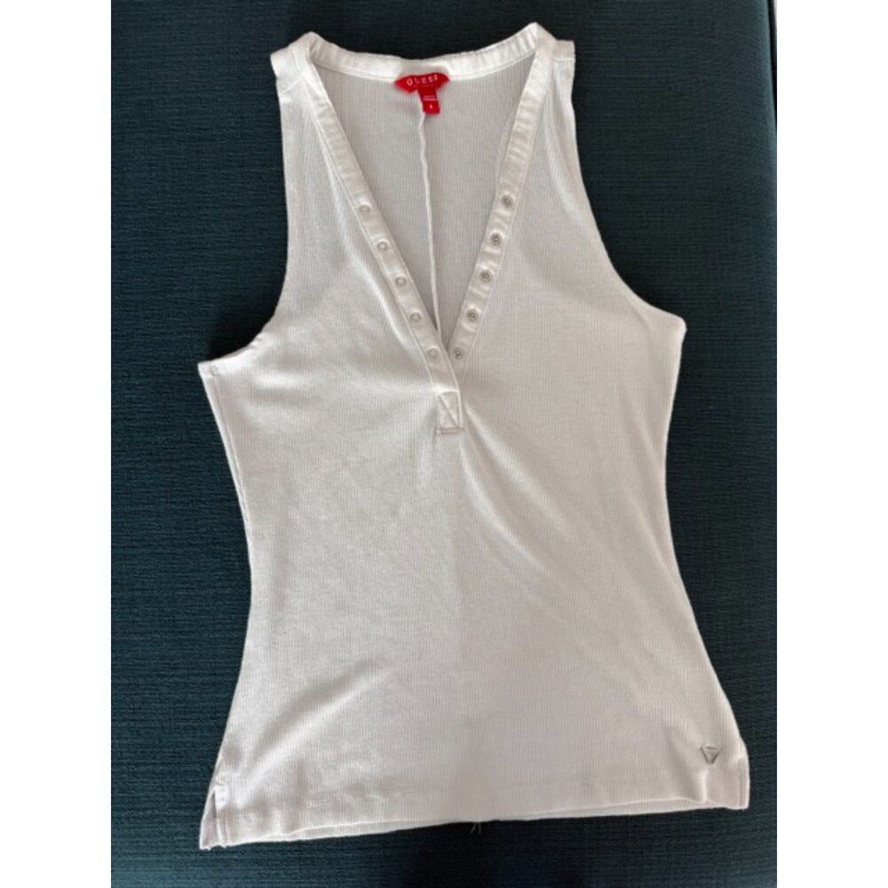 y2k era White Guess Button Up Tank Top